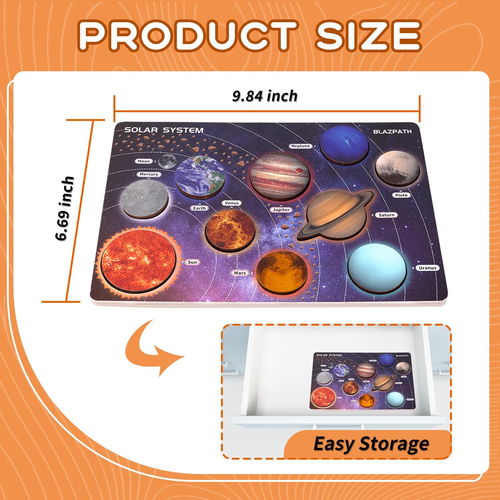 Wooden Solar System Puzzle for Kids 3-5 Montessori Planet Match Sensory Toy