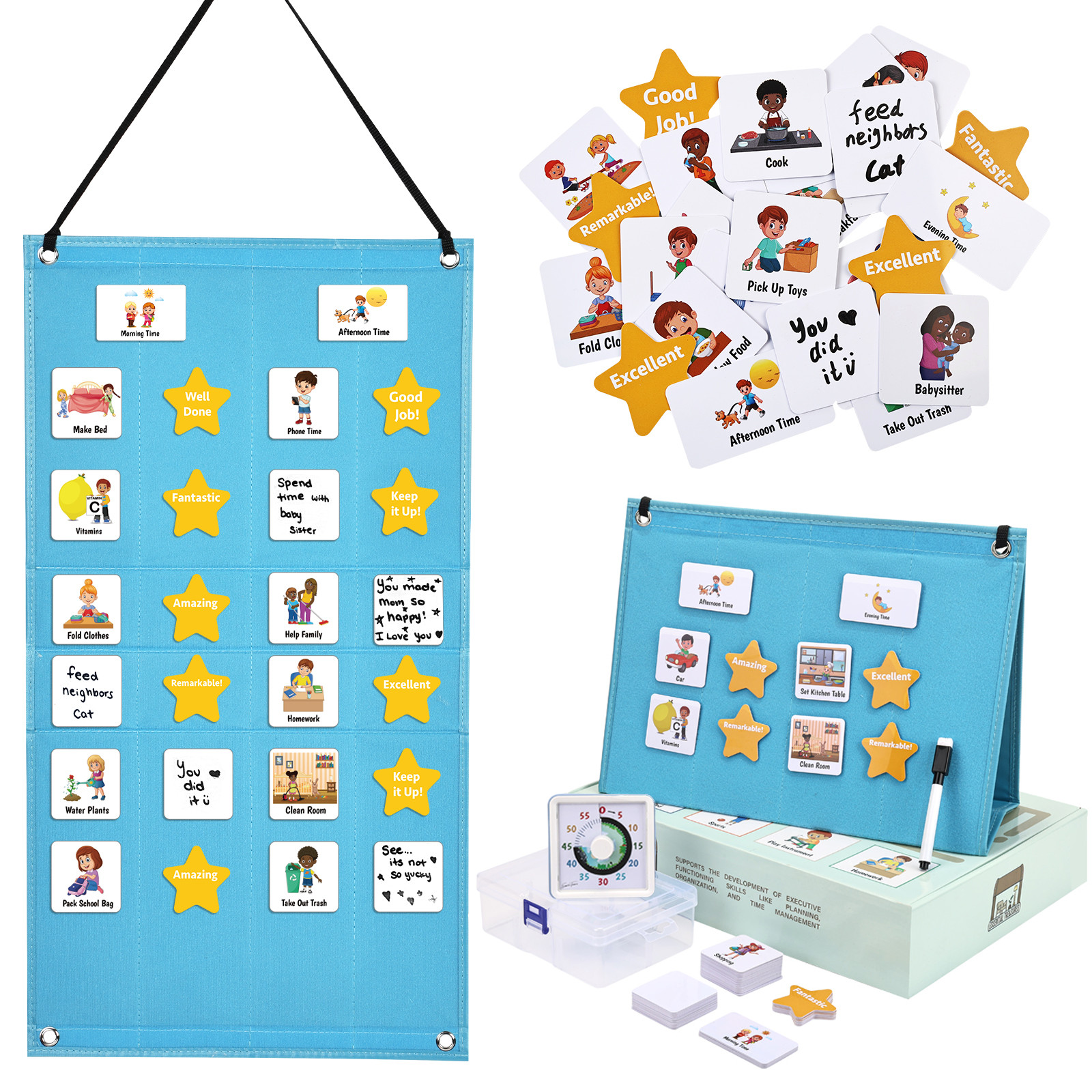 Visual Schedule for Kids with Visual Timer | Reward Chore Chart for Kids Autism