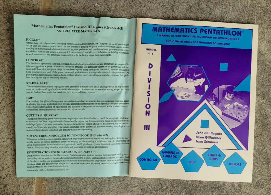 Vintage 1996 Mathematics Pentathlon Division 3 Game Sets and More, Grades 4-5