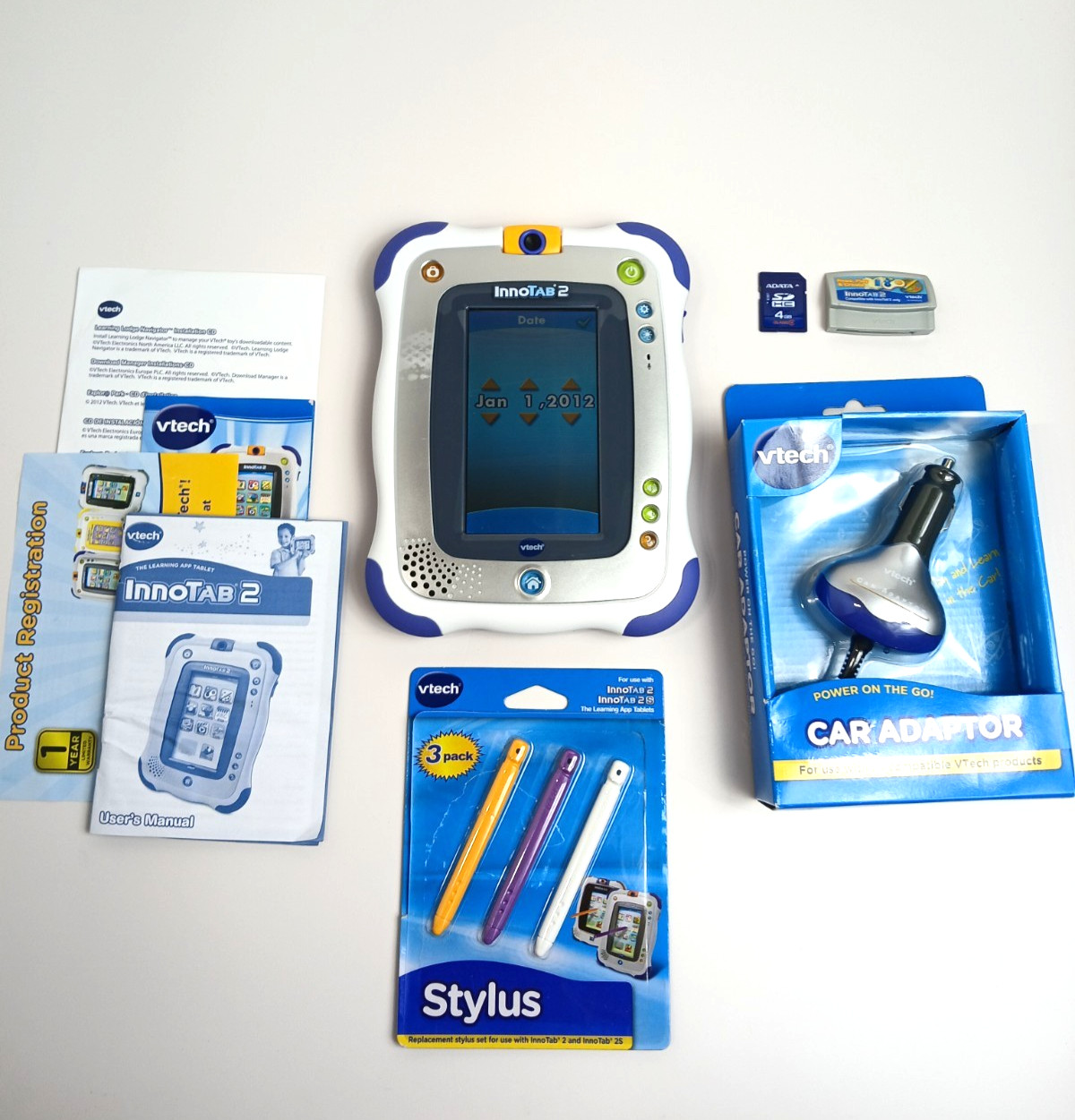 Vtech Innotab 2 Educational Learning Tablet Stylus Game Car Adapter 4Gb SD Card