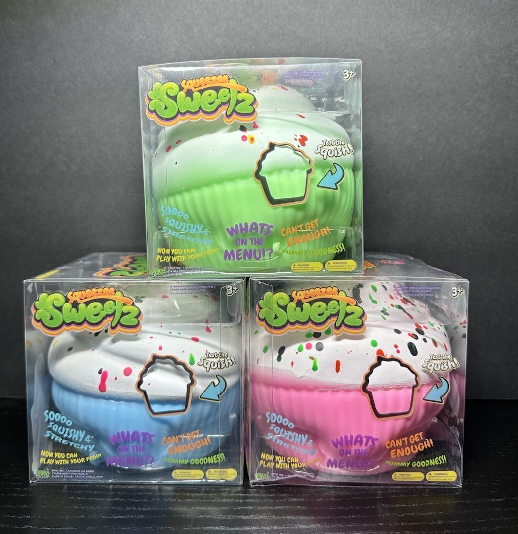 Squeezy Sweets Scented Squishy Cupcake Dessert Toy Blue Pink & Green Sprinkles