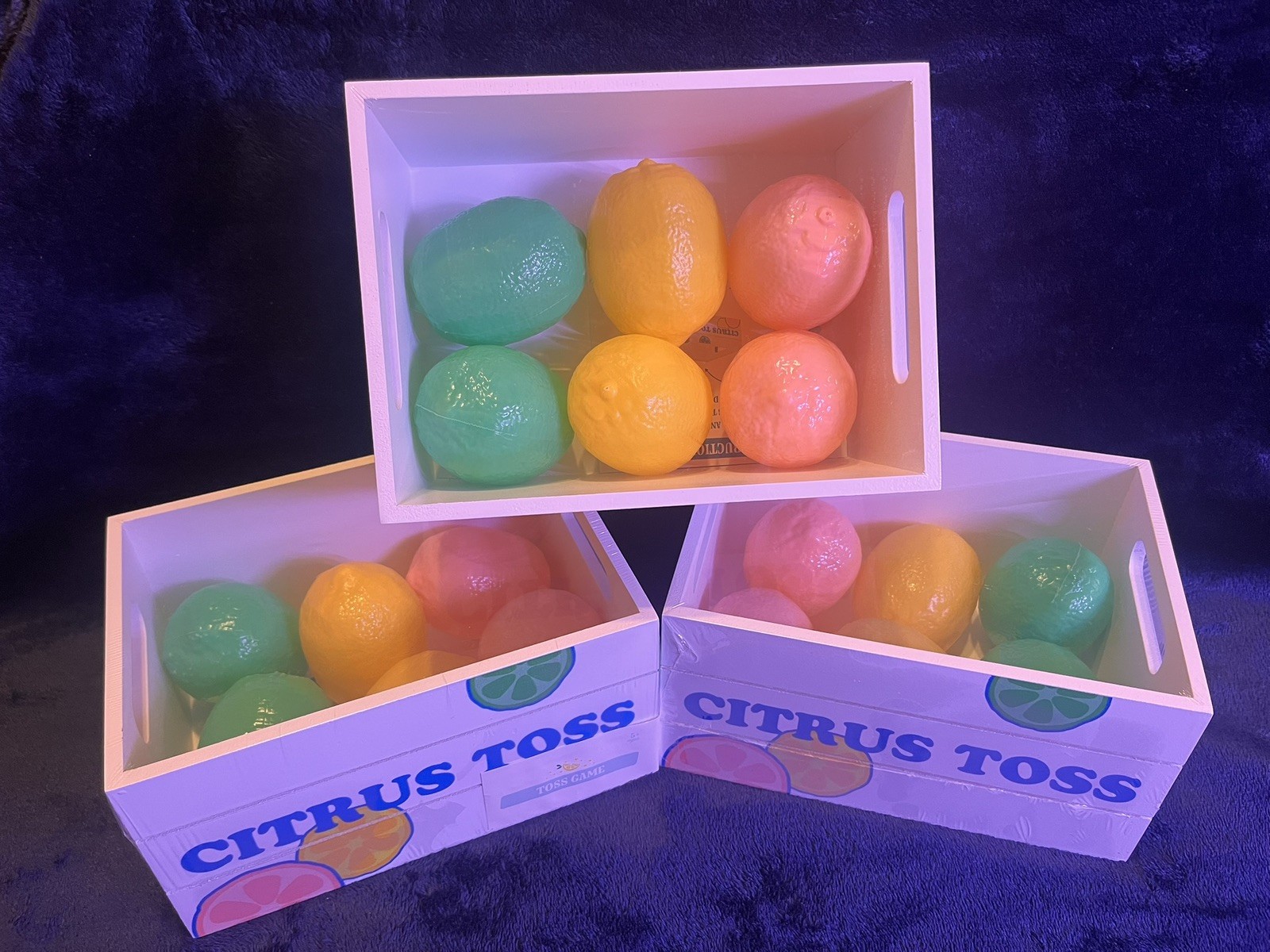 Lot Of 6 Citrus Toss Game | Wooden Crate & Citrus Fruit Set | Pre-K+ Game