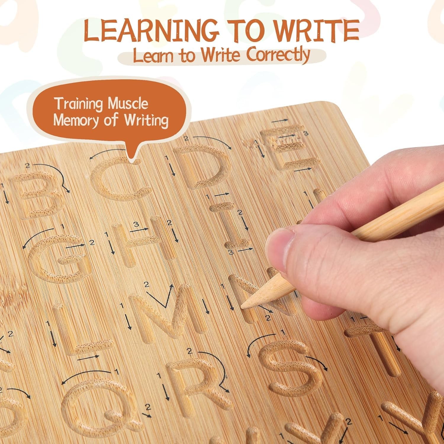 Asweets Montessori Wooden Alphabet Tracing Board, Wood Letter Practicing Boar