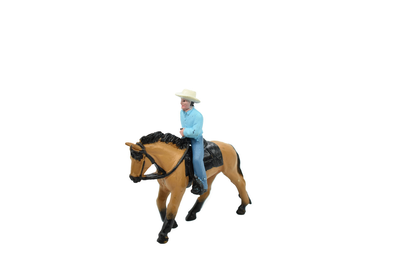 Horse Toy, Buckskin and Cowboy, Plastic Toy Farm Model 2.5 Inches F7021 B97