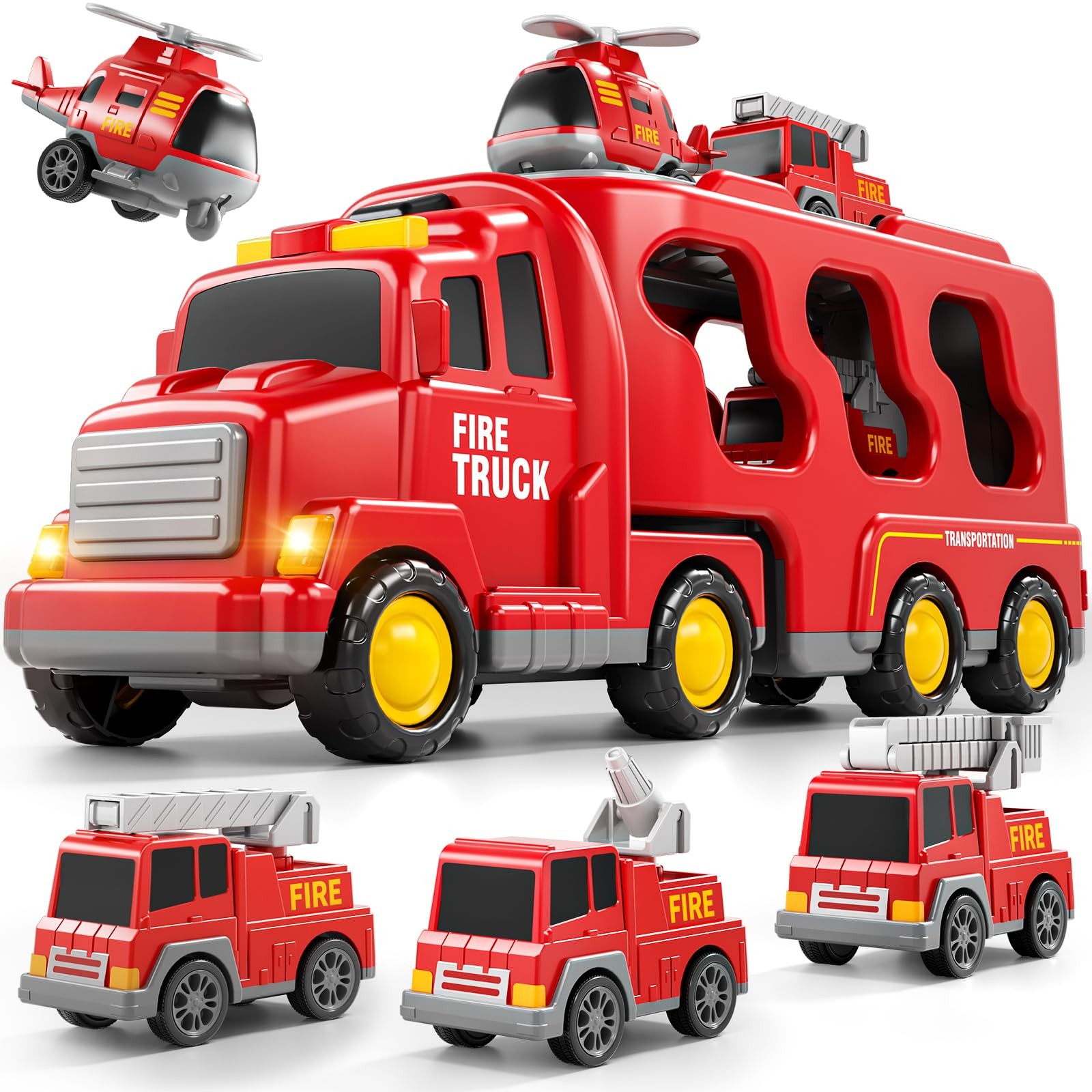 Bennol 5-in-1 Fire Trucks Toy Set for Boys Age 1-3 4 x 5 x 13 inches, Red