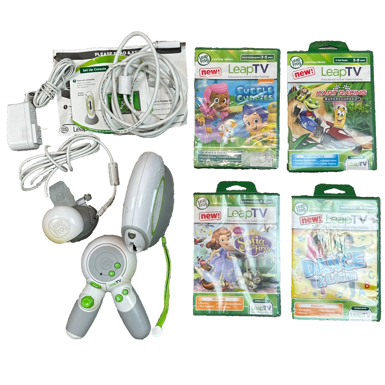 Leap TV Educational System + Lot Of 4 Leap Frog Video Games New & Used LeapTV