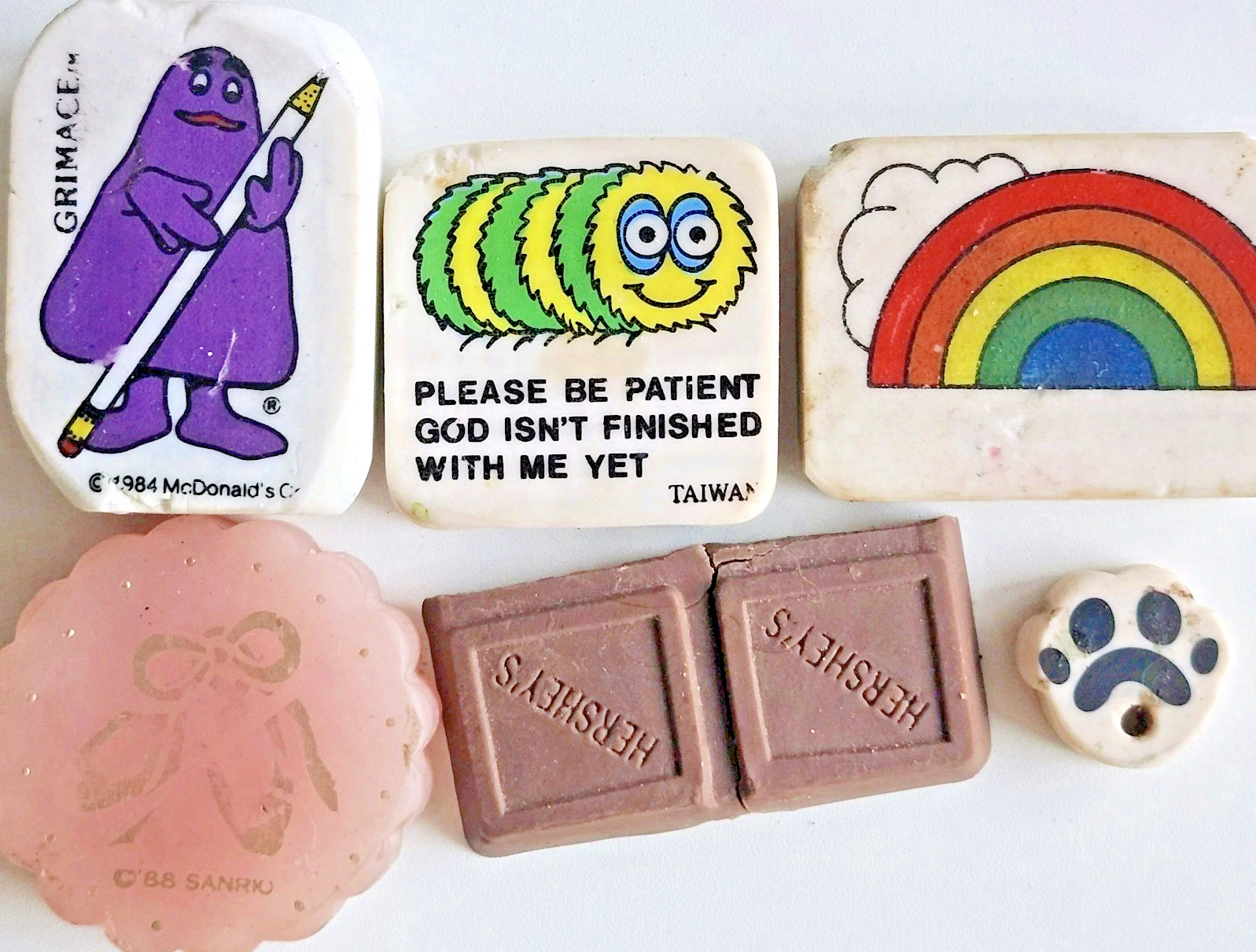 Vintage 80s Character Erasers Lot McDonalds Grimace Sanrio Hershey Rainbow