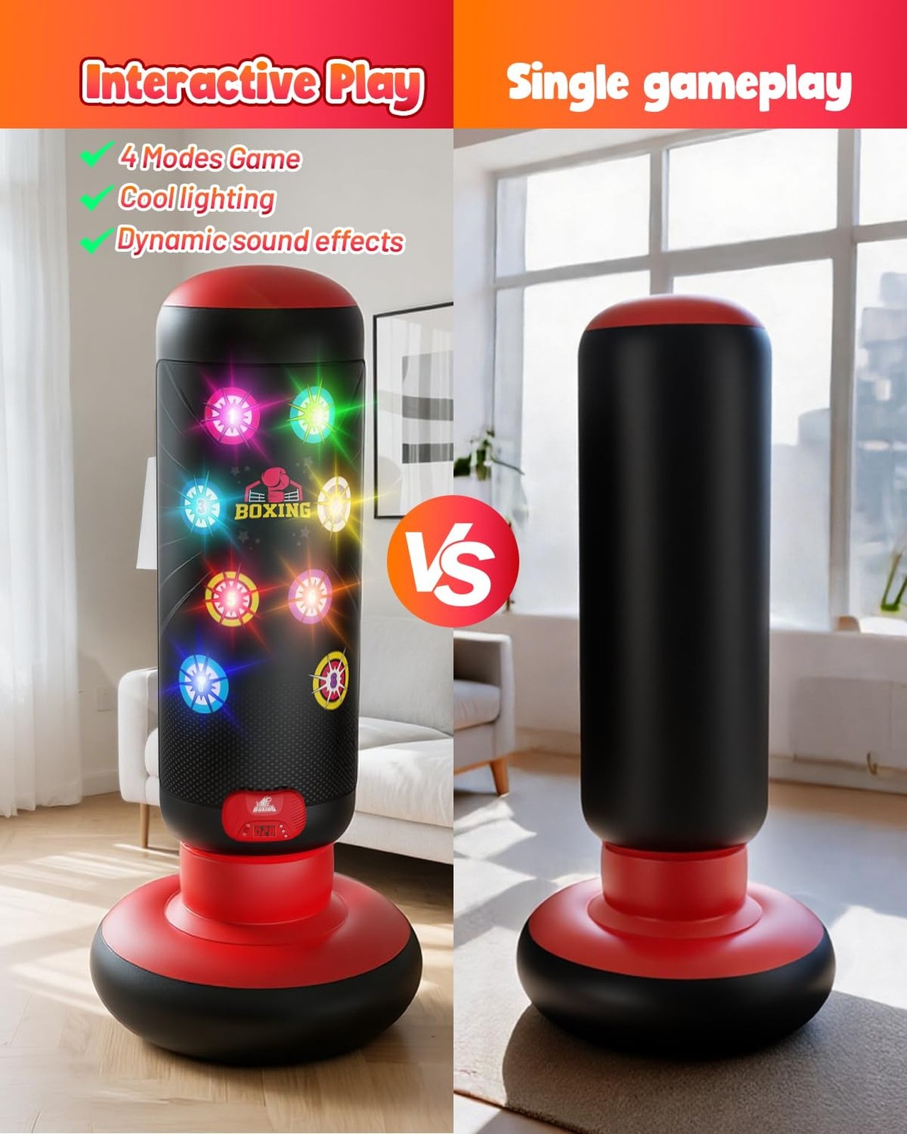 HopeRock Punching Bag for Kids, Boxing Set with Scoring, Light, Music, 4 Game…
