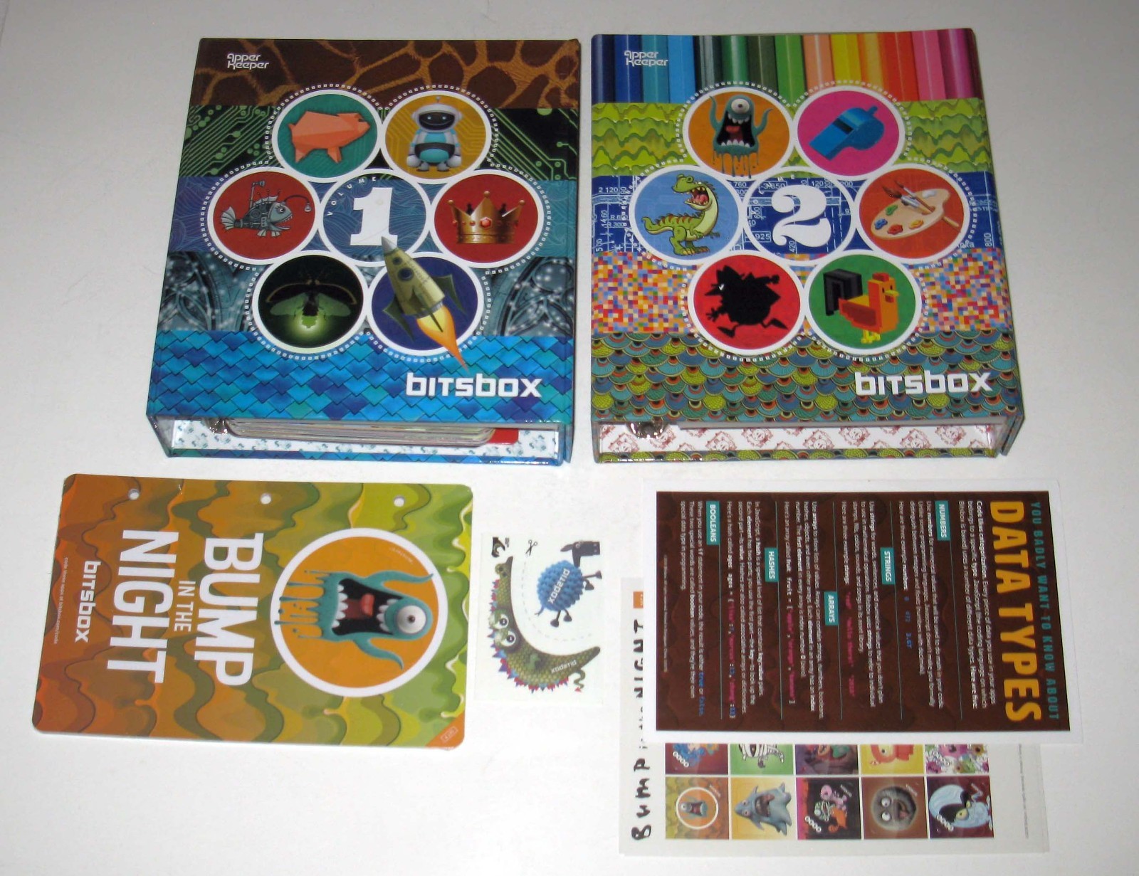 Lot of 2 Bitsbox Apper Keeper Binder Volume 1 & 2 Binders with Pages Stickers +