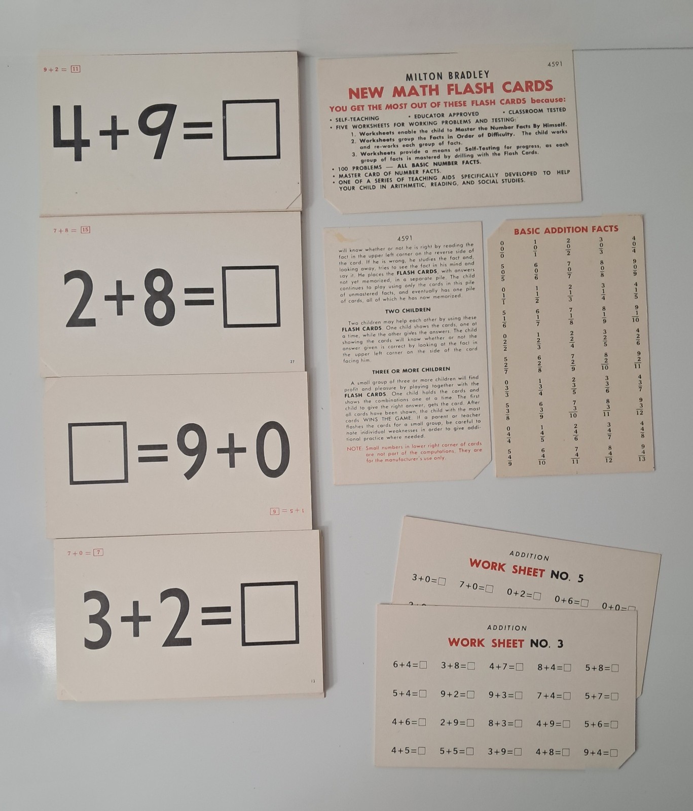 Vintage Milton Bradley New Math Flash Cards Addition Grades 3-6 USA 1965