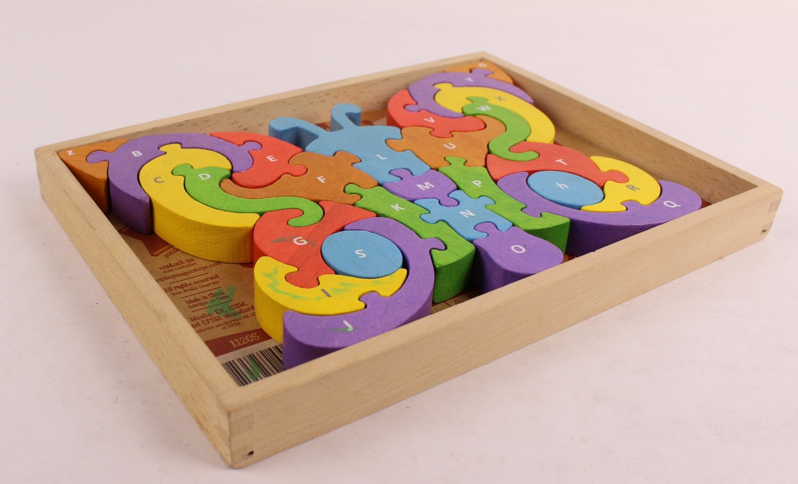 Butterfly 2-sided Wood Puzzle Upper & Lowercase A-Z – Educational pre-owned