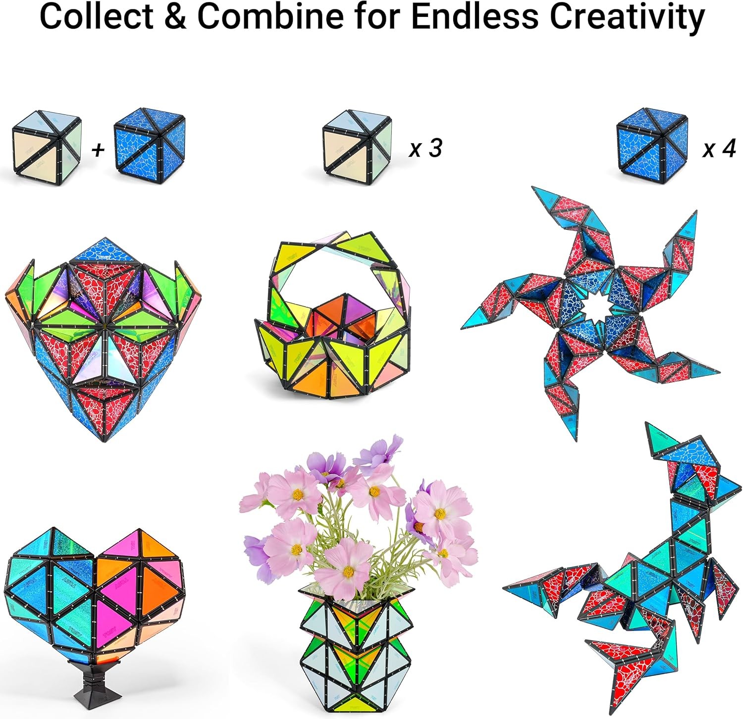 TOSY Magnet Pyramid Glow – 1 Cube Transforms into 1 Billion Shapes (Bunny, Egg,