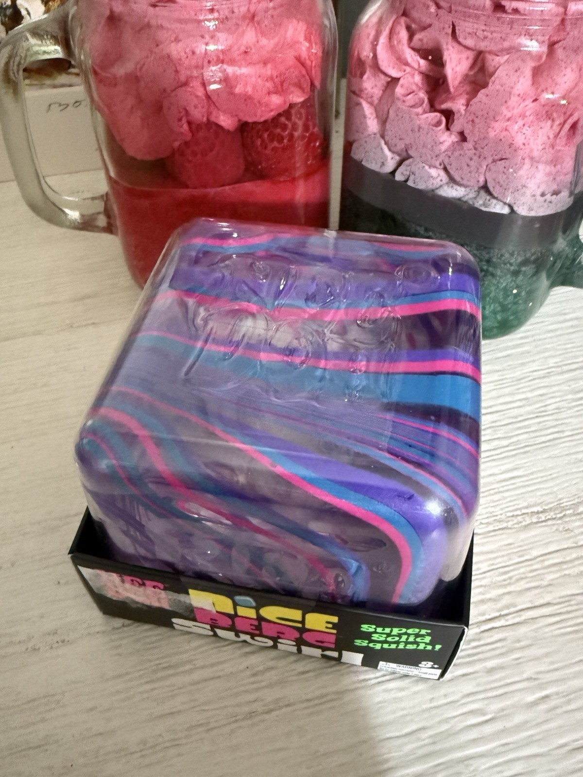 NeeDoh Nice Berg Swirl XL Giant Nee Doh Squishy Swirl Cube Purple Pink Blue