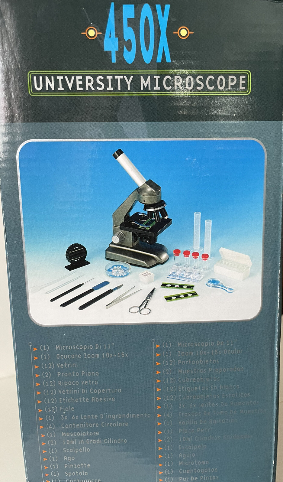 VINTAGE 1967 Science Tech 450X UNIVERSITY MICROSCOPE MYGES Eyepiece 10X-15X zoom