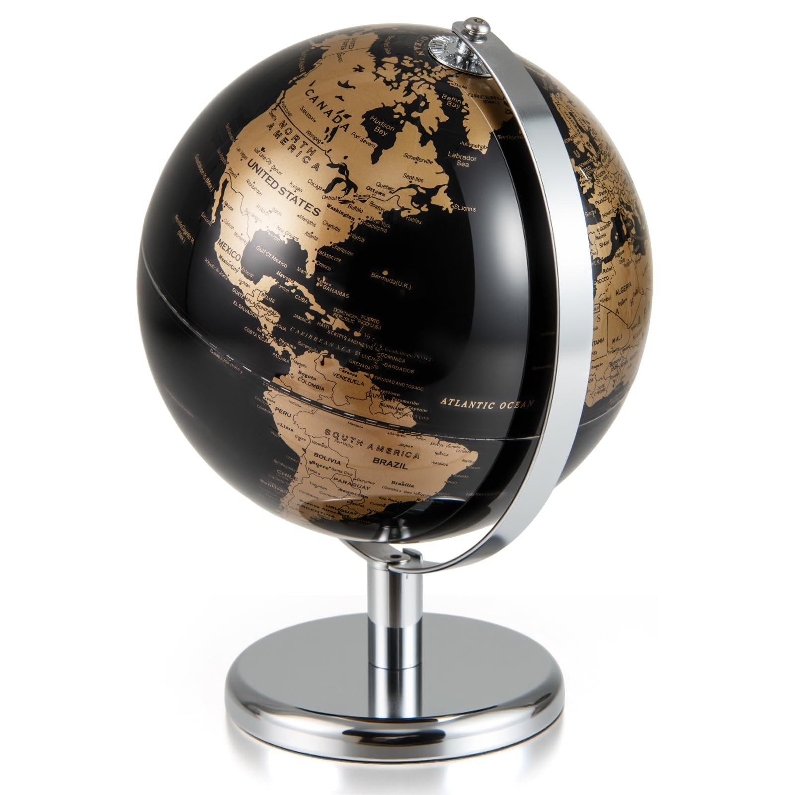 Toolsempire 8″ World Globe, Black Earth Globe with Gold Accents, Metal