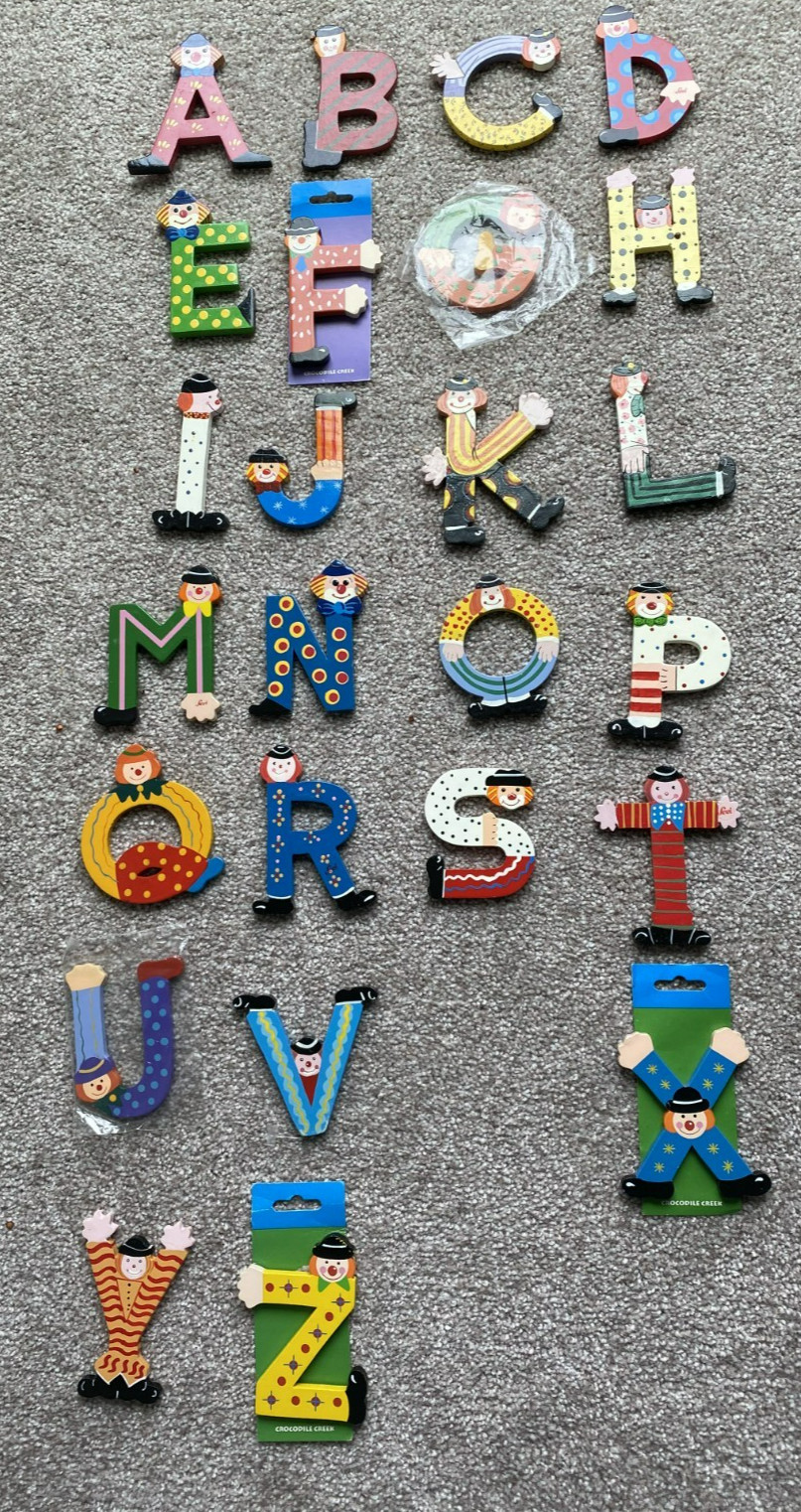 Vintage Hand Painted Clown Wood Alphabet Letters Set of 25 5 New! No W Italy