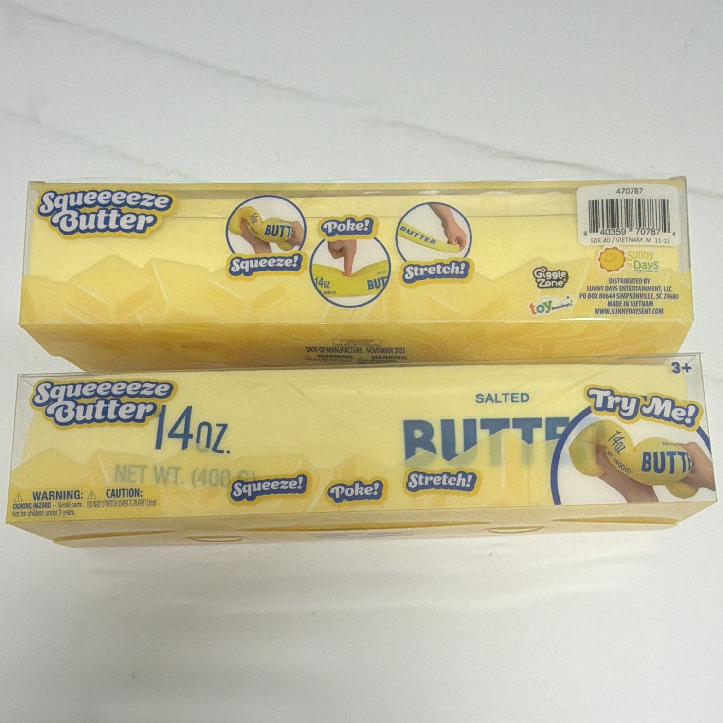 Sunny Days Butter Tactile Squeeze Toy 14oz Yellow Sensory Stress Reliever