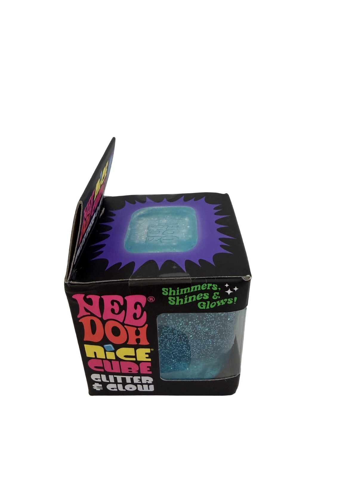 Needoh Nice Cube Glitter & Glow Factory Sealed In Box-BLUE