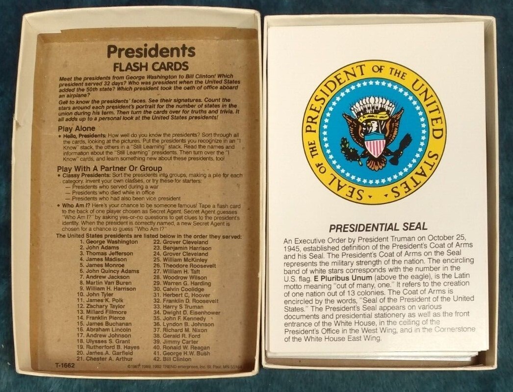 Trend Presidents of the United States Fun-To-Know Flash Cards 1992 T-1662