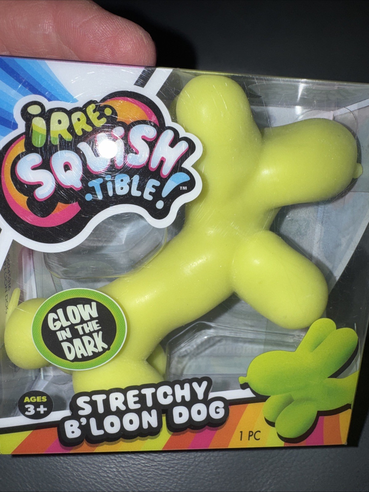 🔥JA-RU Irre-Squish-tible Balloon Dog GLOW Green Crunchy Sand Squishy HTF!