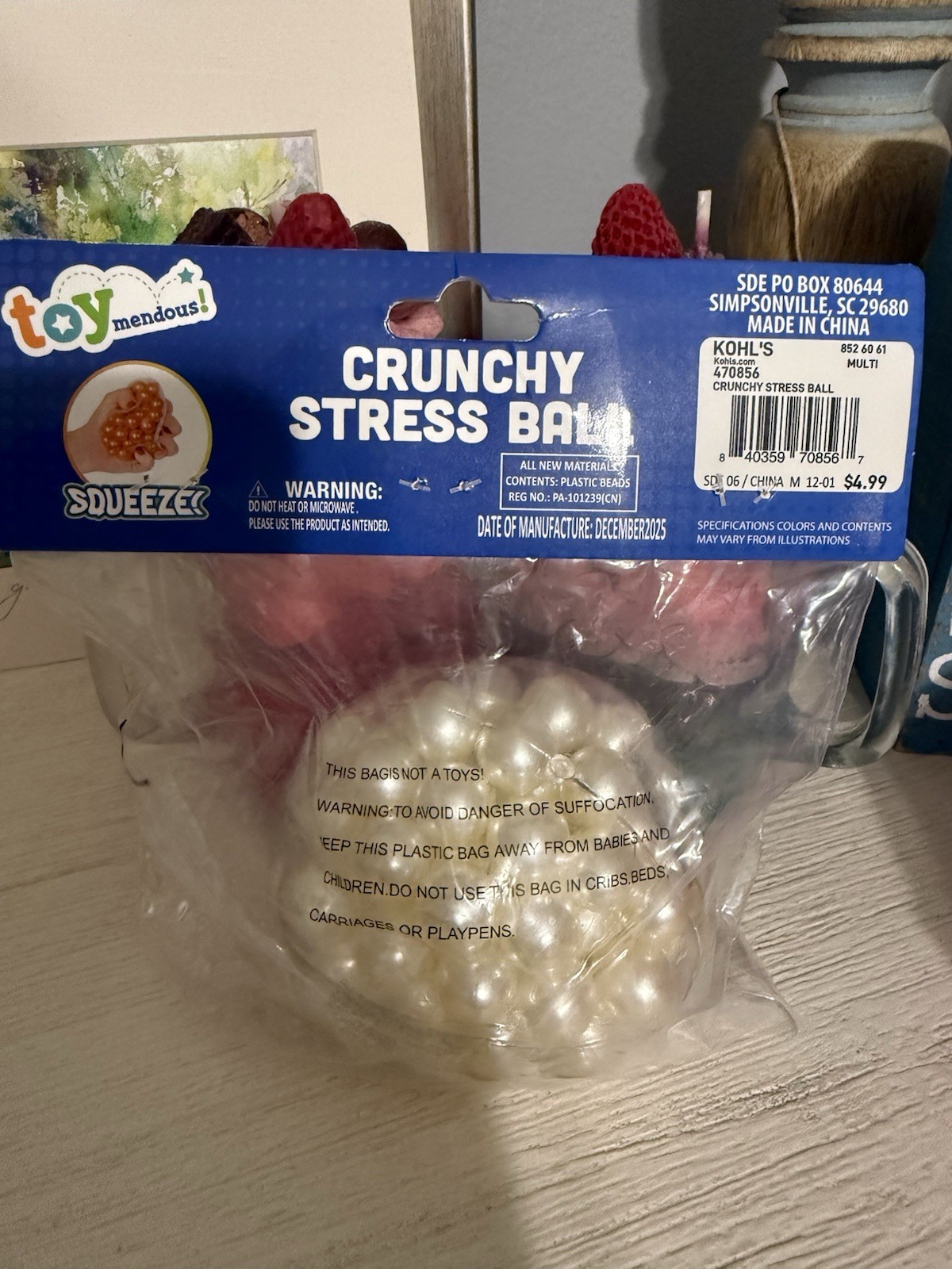 NEW Toymendous Crunchy Stress Relief Ball Squeeze Squish Fidget Toy Pearl