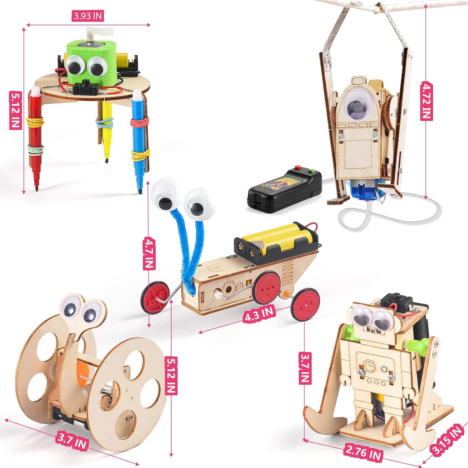 5-In-1 STEM Robot Kit for Kids Ages 8-10, Wood Building Art Crafts Kits for Boys