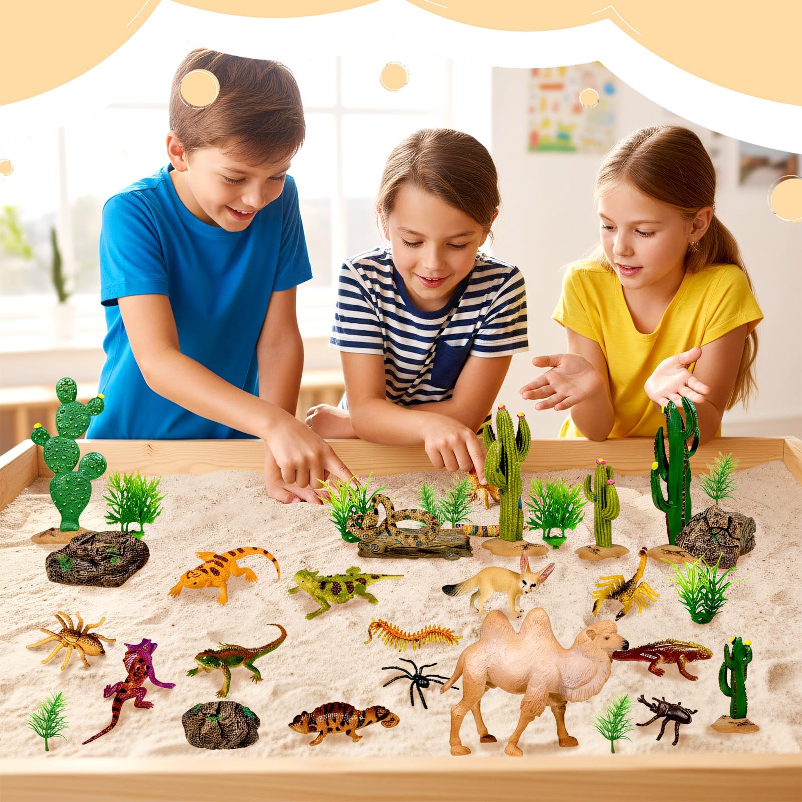 34 Pcs Desert Animals Figurines Set Model Trees Kit Desert Diorama Supplies A…