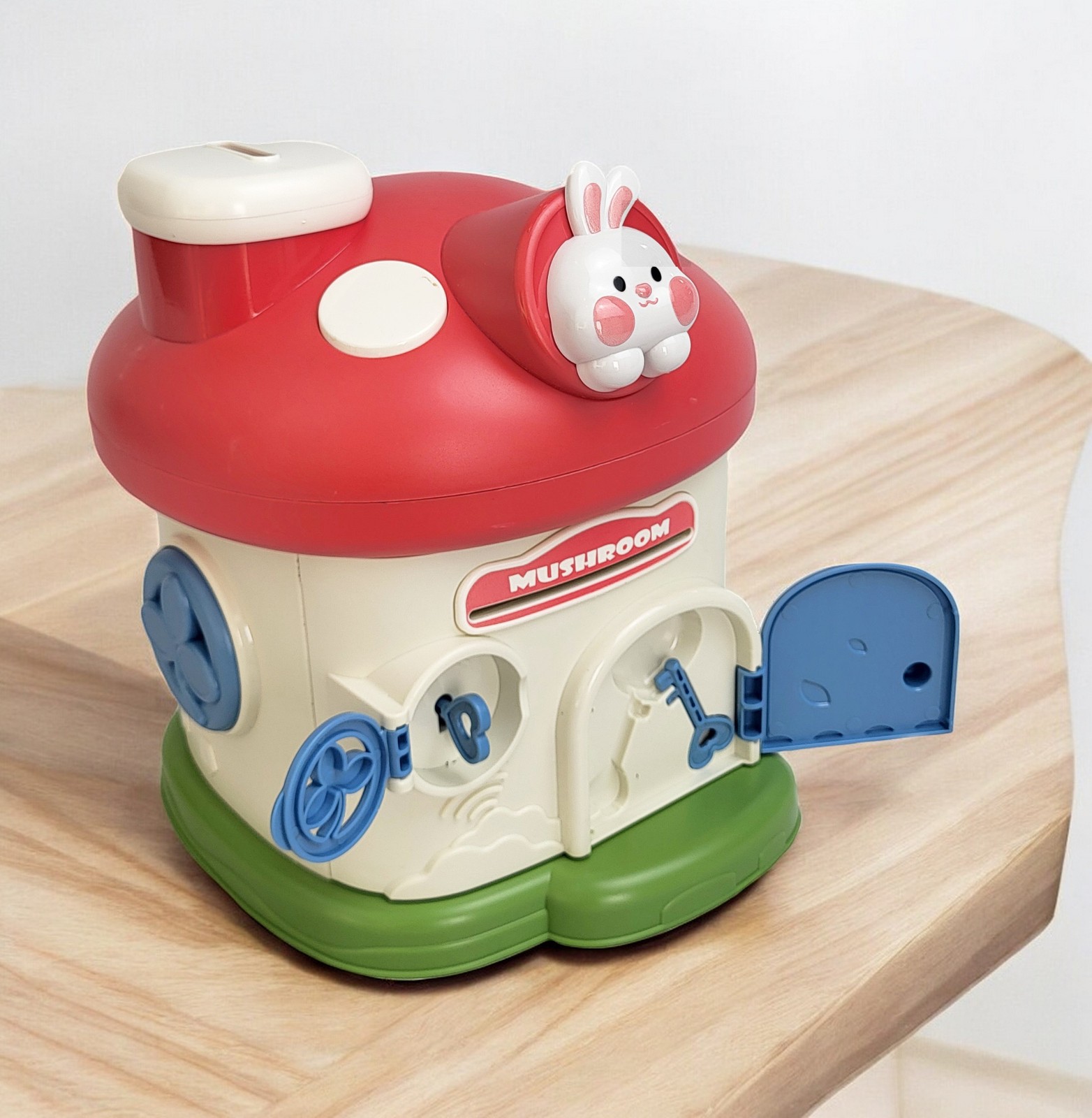 Lockable Kids Piggy Bank Mushroom Coin Box 2 Keys ASTM Non-Toxic Vinyl USA