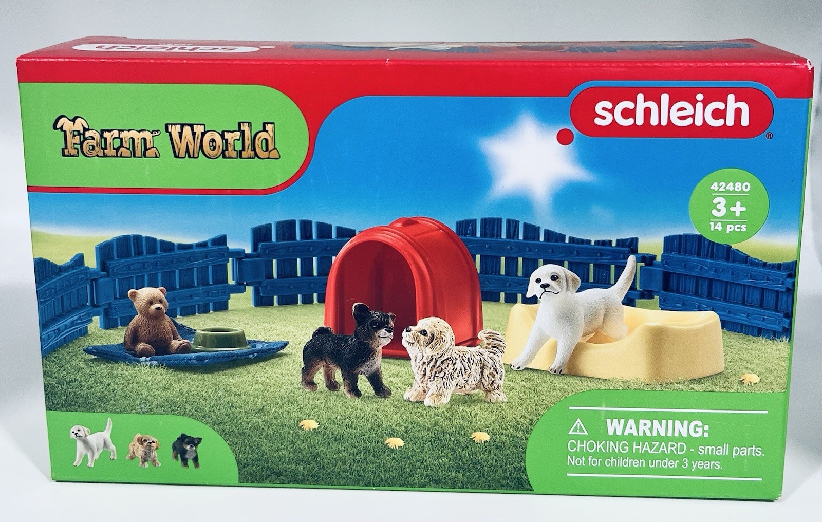 Schleich Farm World 14 piece Puppy Pen #42480 Free Shipping