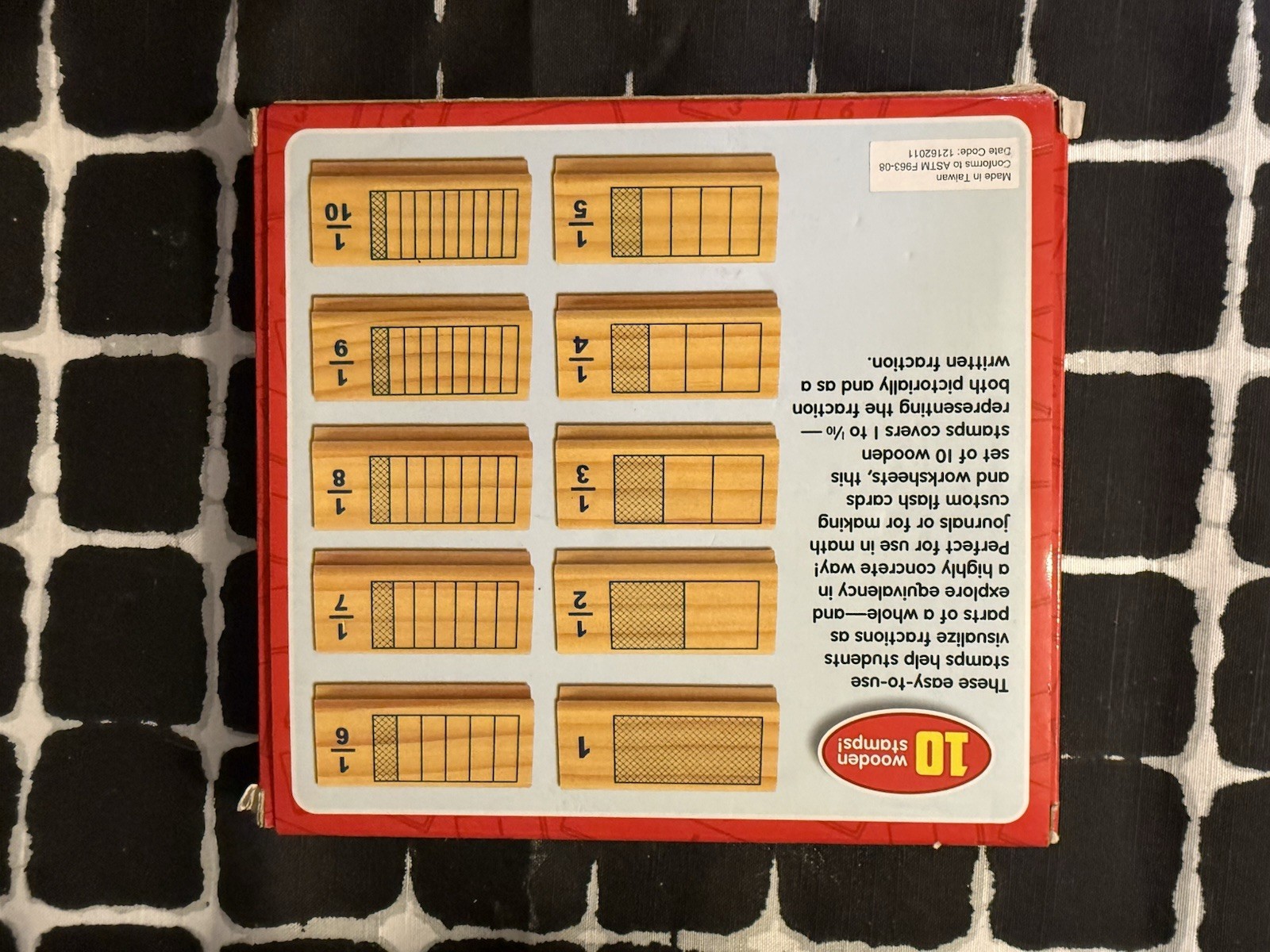 Lakeshore Fraction Bar Stamps Wooden Set Covers 1 to 10 Ages 5+ 8-11 Years