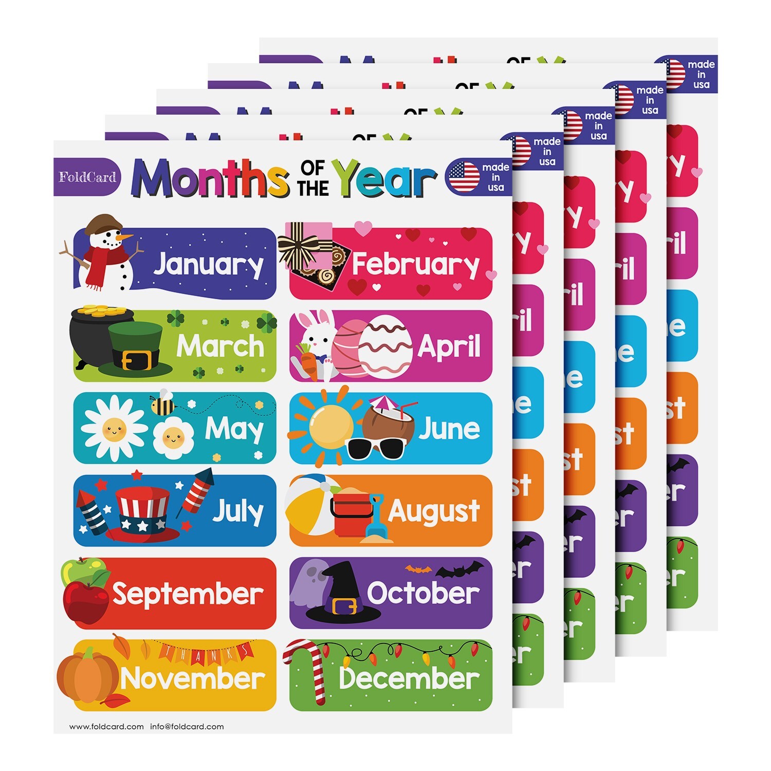Months of the Year Educational Poster Learning Chart Classroom, 8.5 x 11, 5 QTY