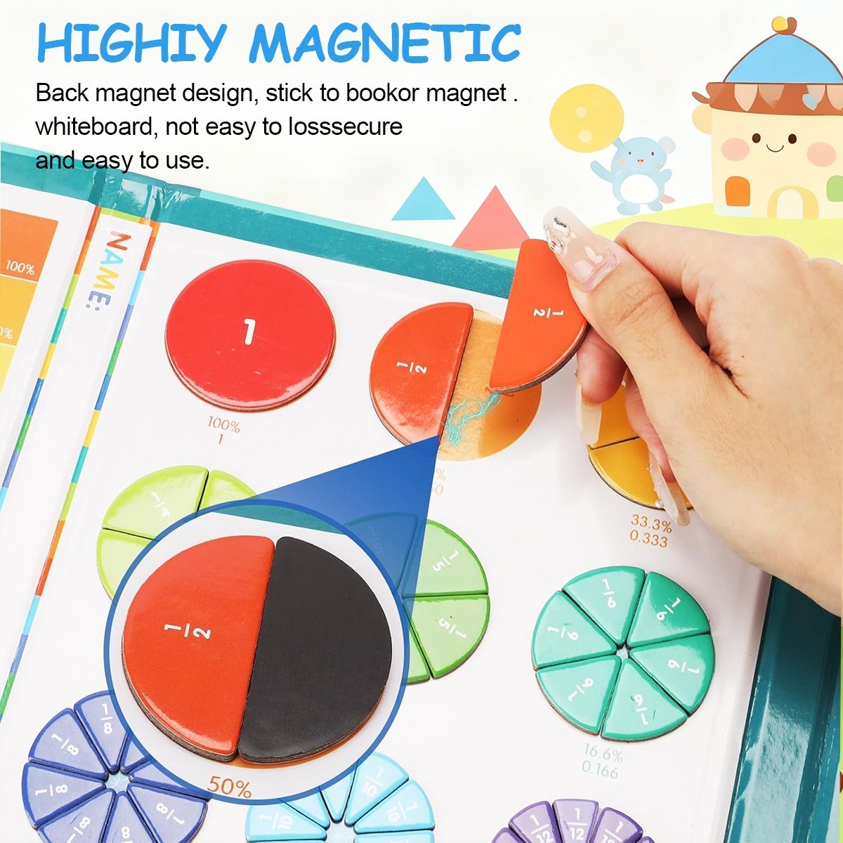 Montessori Magnetic Fraction Demonstration Book Educational Puzzle Math For Kids