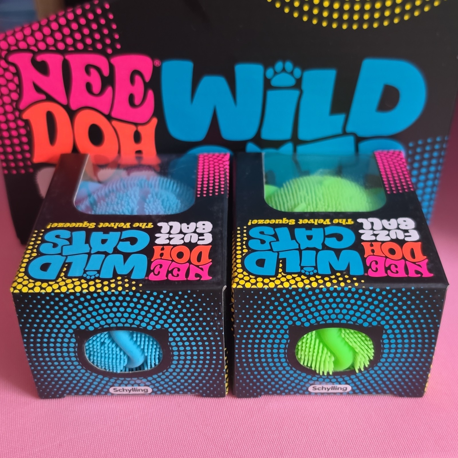 Schylling NeeDoh Wild Cats Fuzz Ball Velvet Squeeze Toy Blue/Green Lot 2