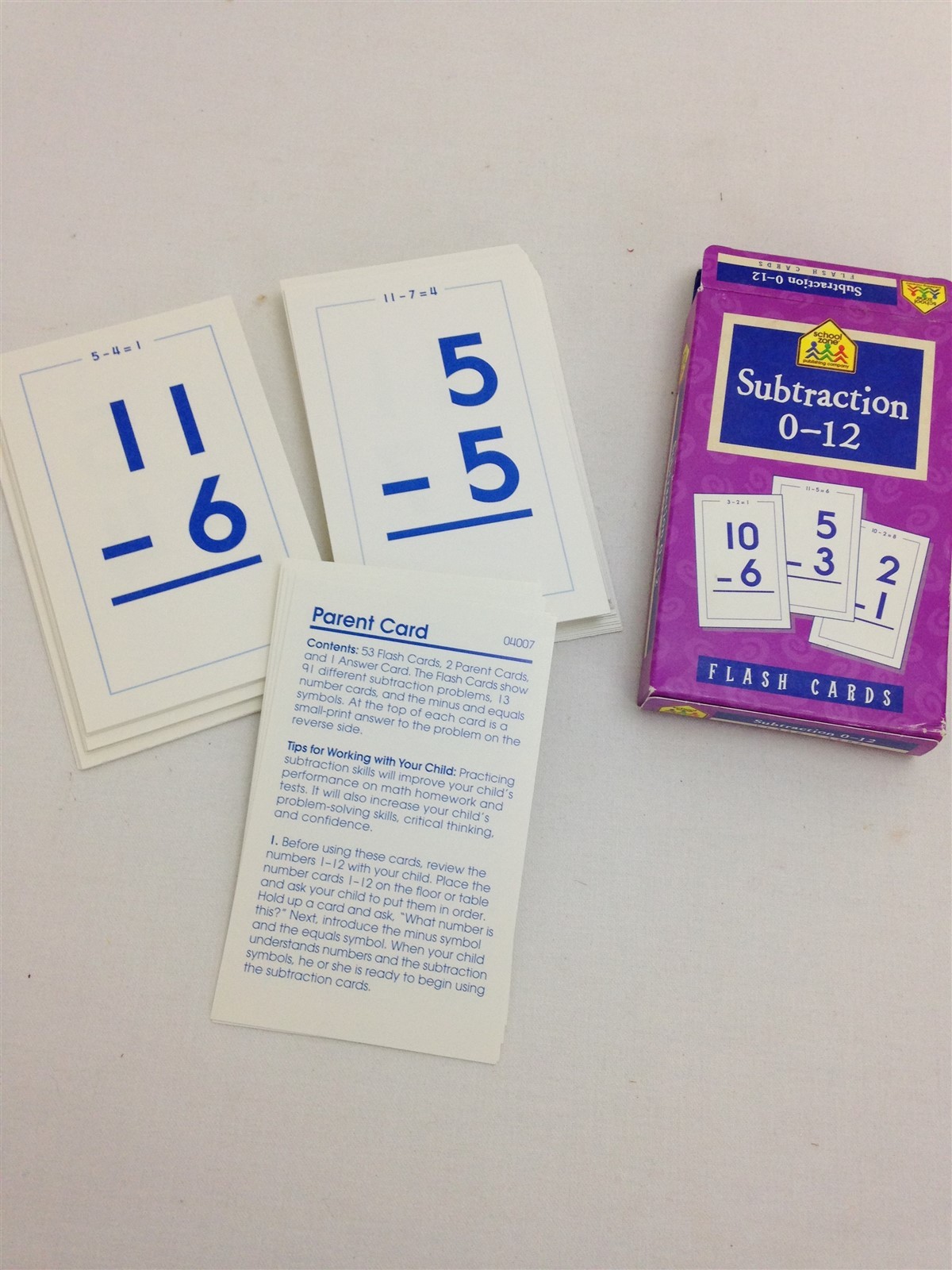 School Zone Subtraction 0-12 Flash Cards Ages 6 and Up 1st Grade 2nd Math Game