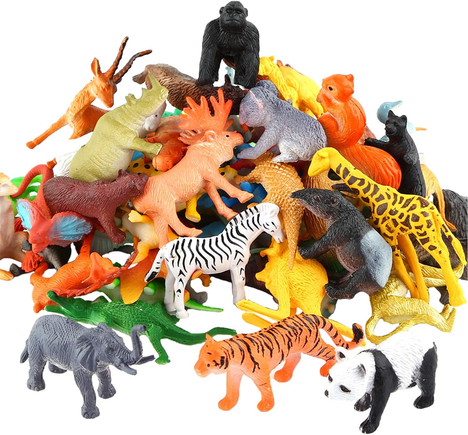 Animals Figure,54 Piece Mini Jungle Toys Set, Realistic Wild Vinyl Plastic An…