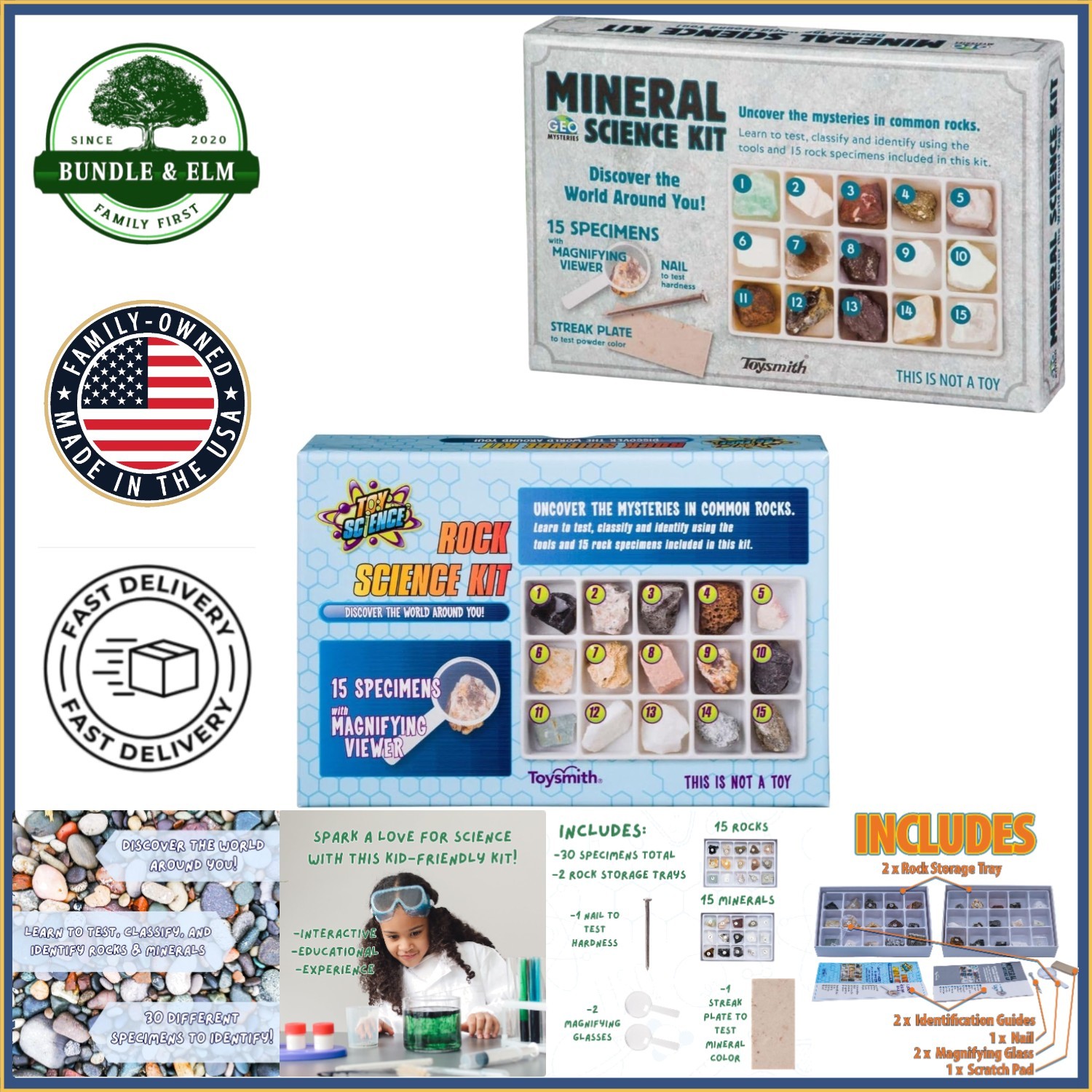STEM Educational Kit with Rock Identification Tools and 30 Specimen Collection