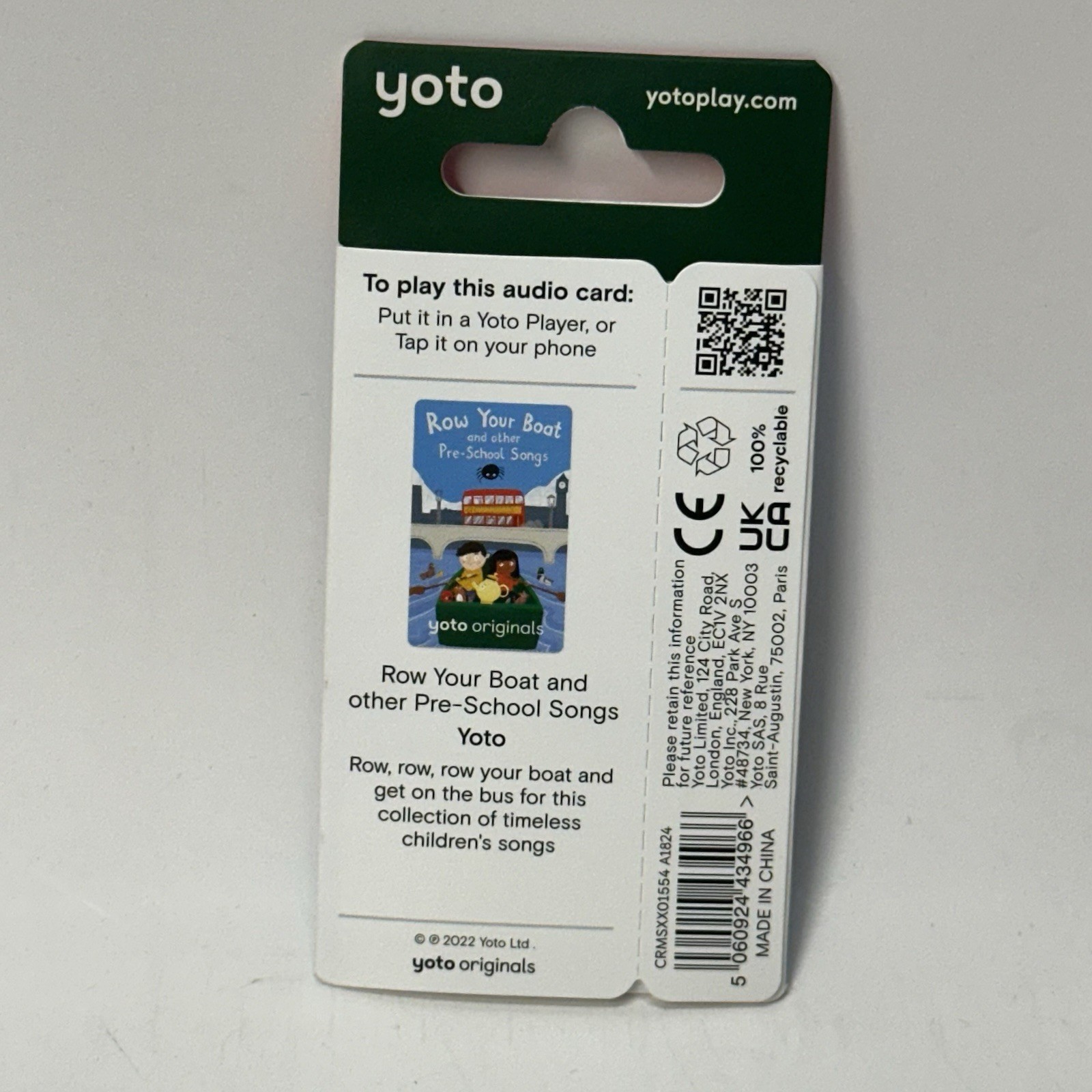 Yoto Card Row Your Boat and Other Pre-School Songs Audio Book Card