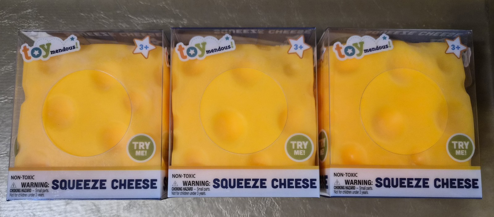 SQUISHY CHEESE TOYMENDOUS LOT OF 3 EXTRA LARGE SQUEEZE CHEESE CUBES NIB