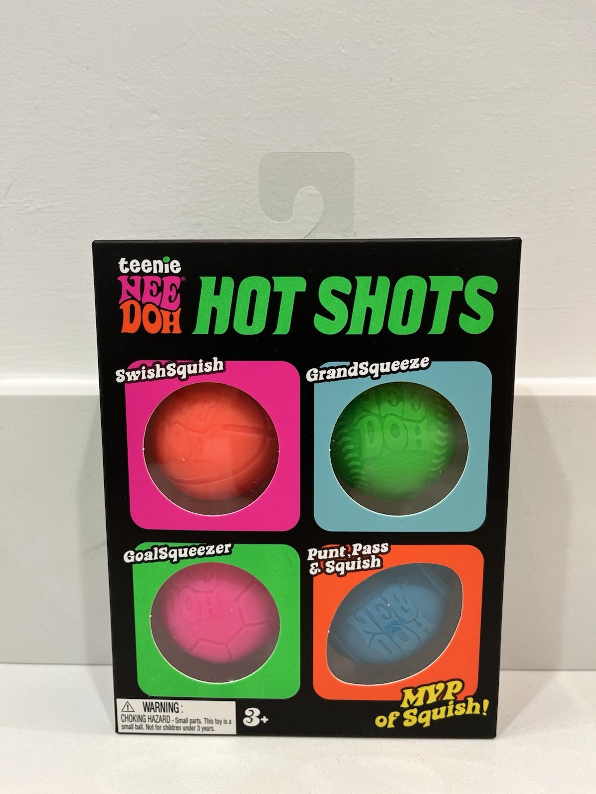 Needoh Teenie Hot Shots 4-Pack Nee Doh Set of 4 – Swish Grand Goal Punt Balls