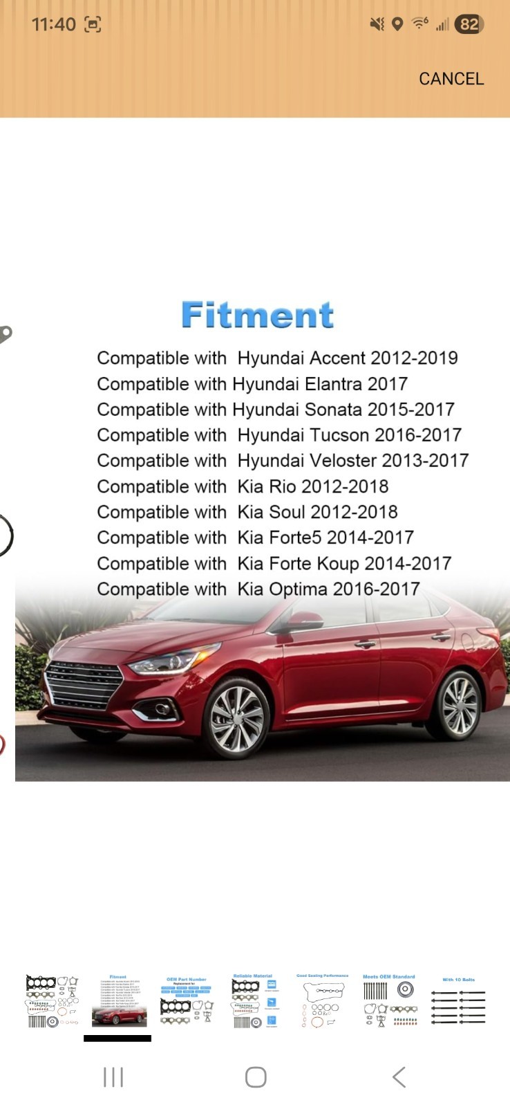Cylinder Head Gasket Set with Bolts Compatible with Hyundai Accent Elantra
