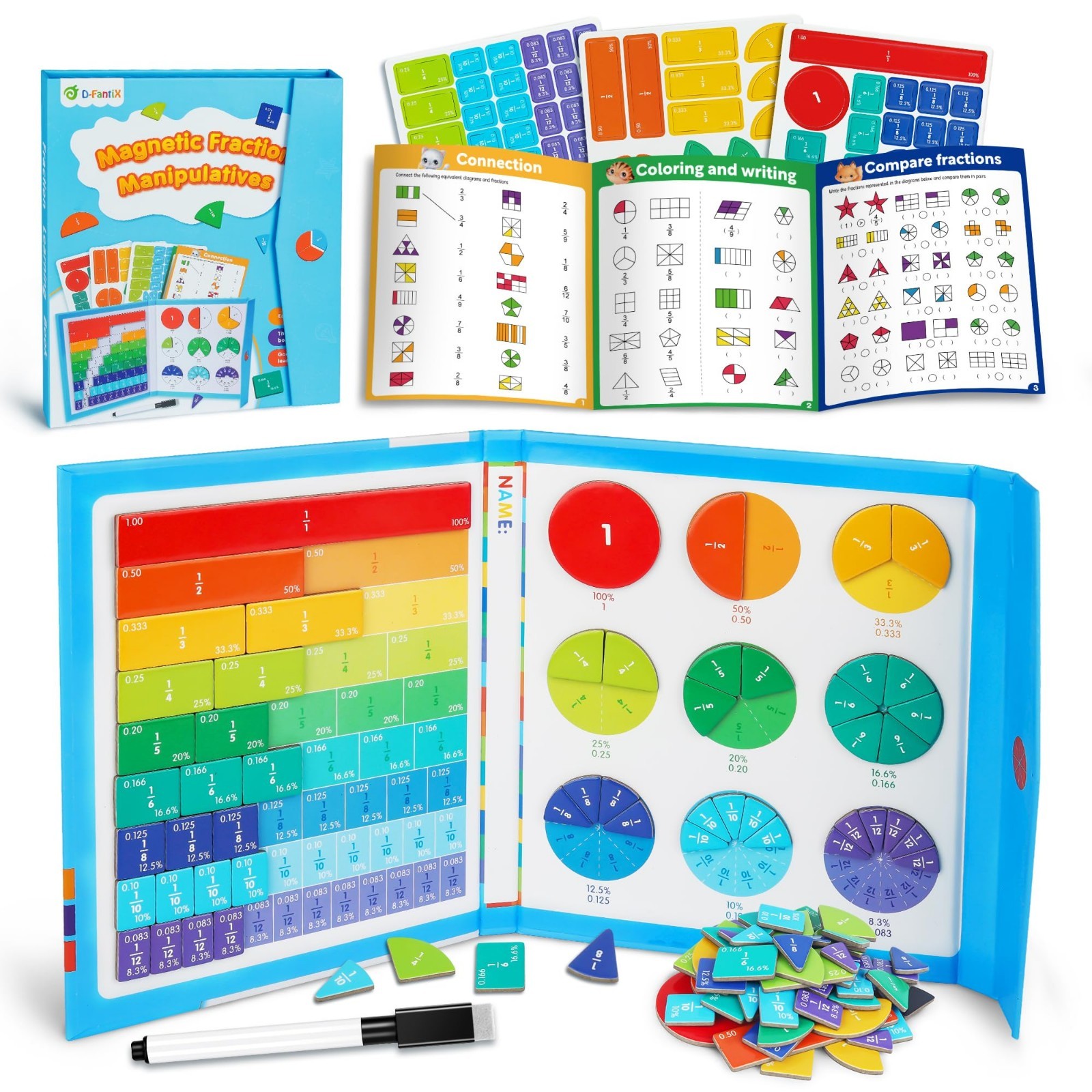 Magnetic Fraction Educational Puzzle Set – Math Manipulatives for Kids, Montesso