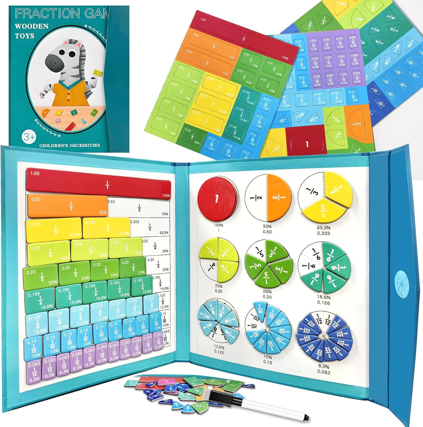 Magnetic Fractions Demonstration Book, 102-Piece Set of Magnetic Fraction Tiles