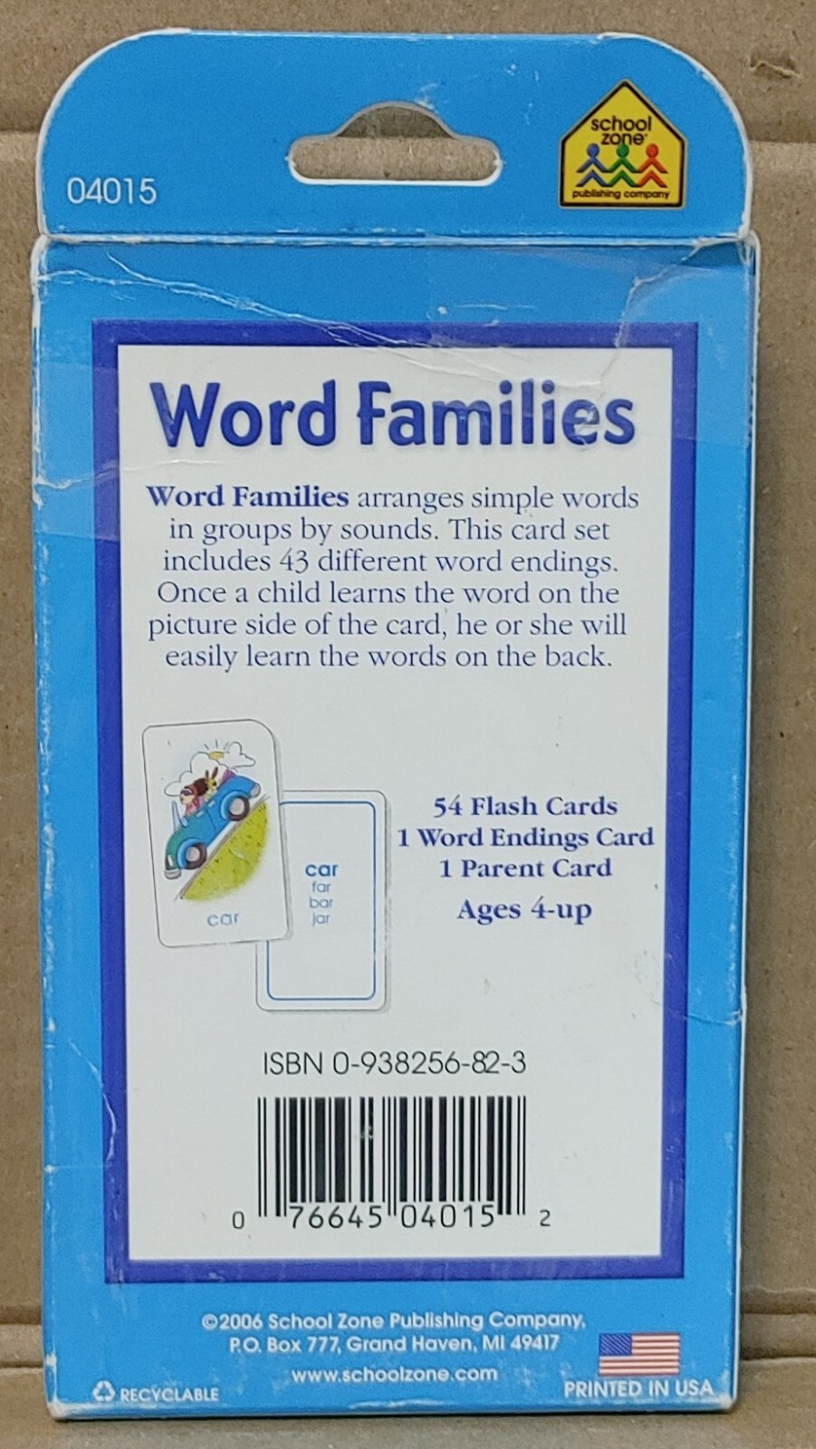 School Zone – Word Families Flash Cards – Ages 4 and Up, 0938256823