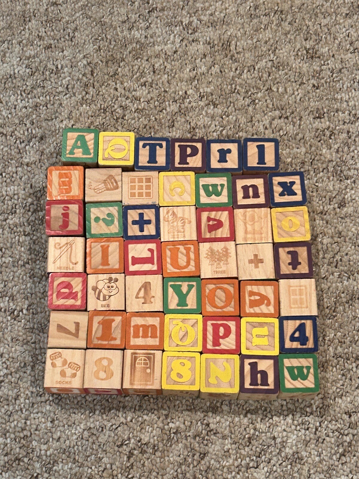 6 Sided Vintage Wooden Wood Alphabet Letter Number Blocks Lot Of 48
