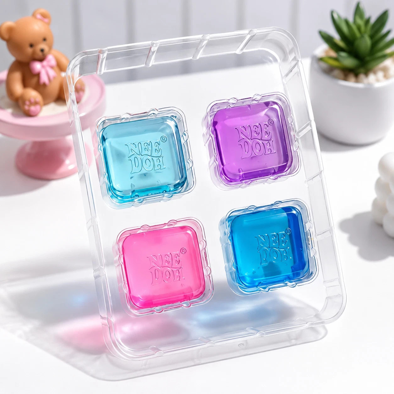 NeeDoh Nice Ice Baby 4-Pack Mini Cubes Authentic Squishy Fidget Stress Toy