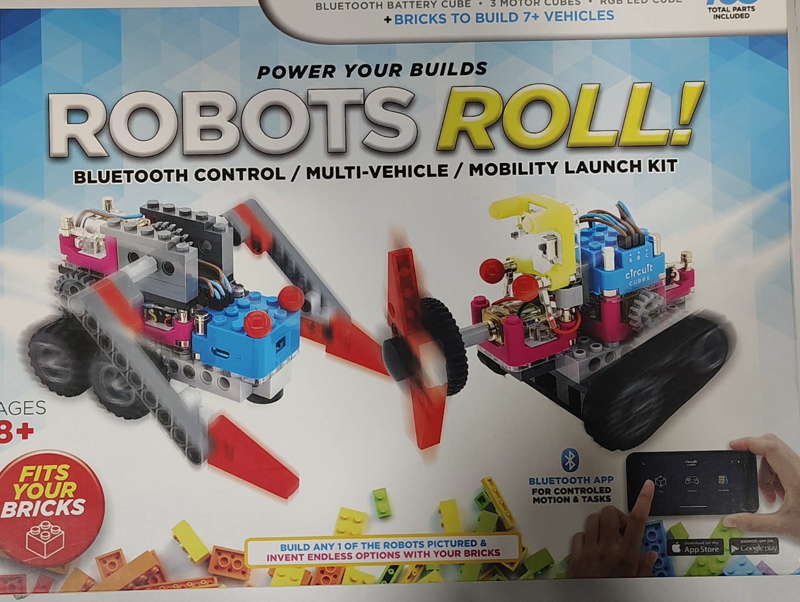 Circuit Cubes Robots Roll Build Bluetooth APP powered Vehicles Kit 165 parts NEW