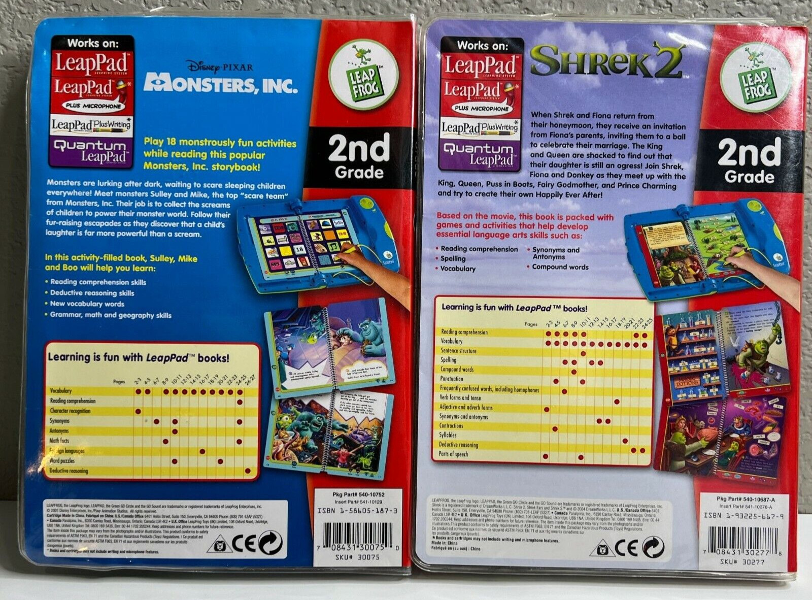 2 Leap Frog Leap Pad Shrek 2 & Monsters Inc. 2nd Grade Interactive Reading
