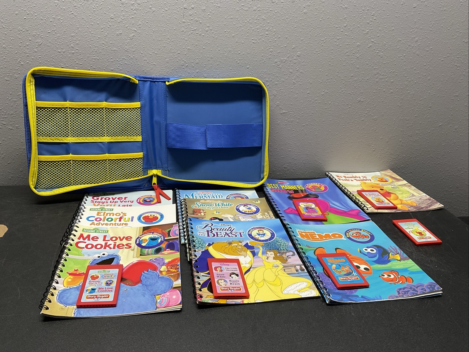 Disney Story Reader Books and Cartridge , Sesame Street, & BARNEY BUNDLE W/CASE