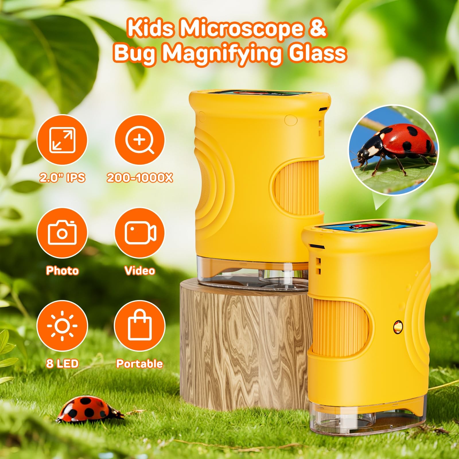 1000X Digital Portable Microscope for Kids with 2.0″ IPS Screen Mini Pocket STEM