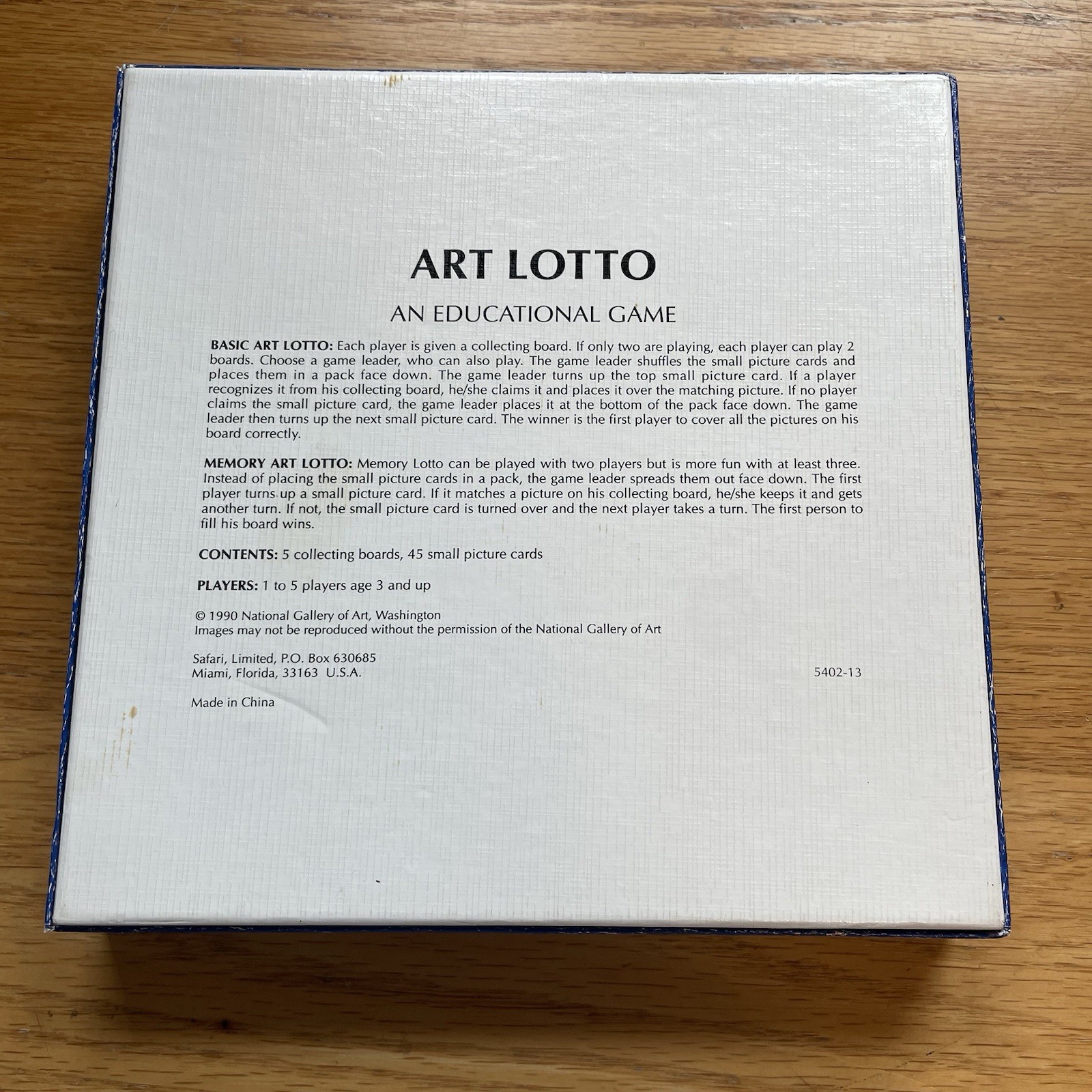 Art Lotto Educational Game Complete National Museum of Art 5 Boards 45 Cards